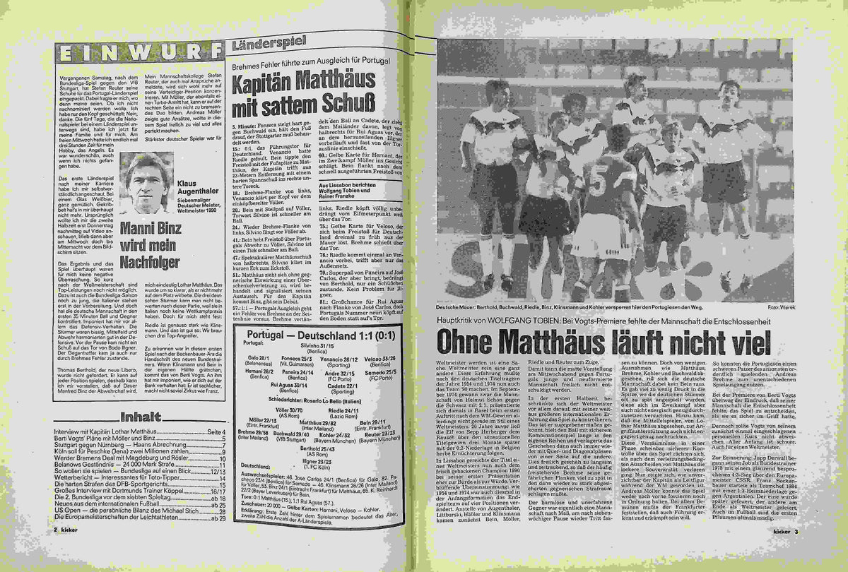 Inhaltsverzeichnis Kicker 71/1990