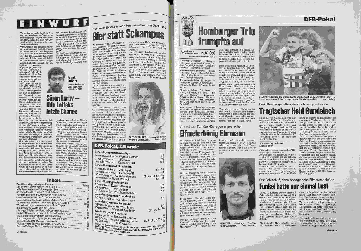 Inhaltsverzeichnis Kicker 71/1991