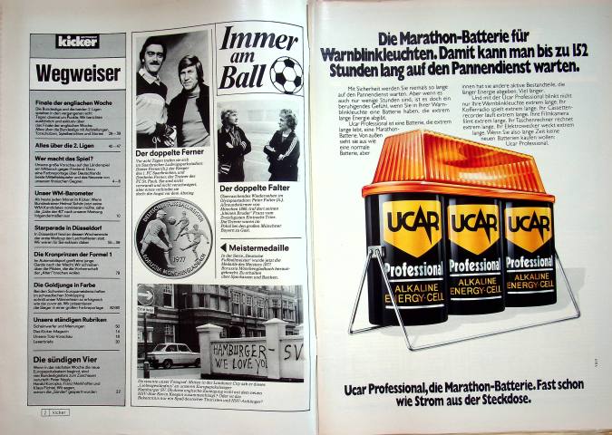 Inhaltsverzeichnis Kicker 72/1977