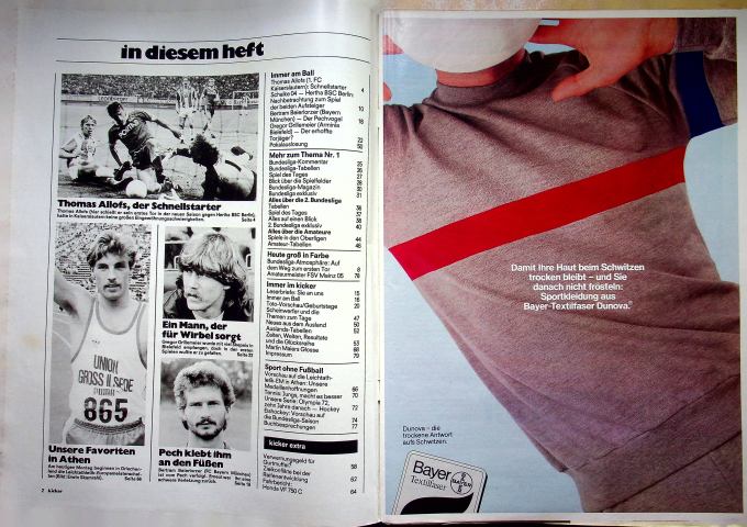 Inhaltsverzeichnis Kicker 72/1982
