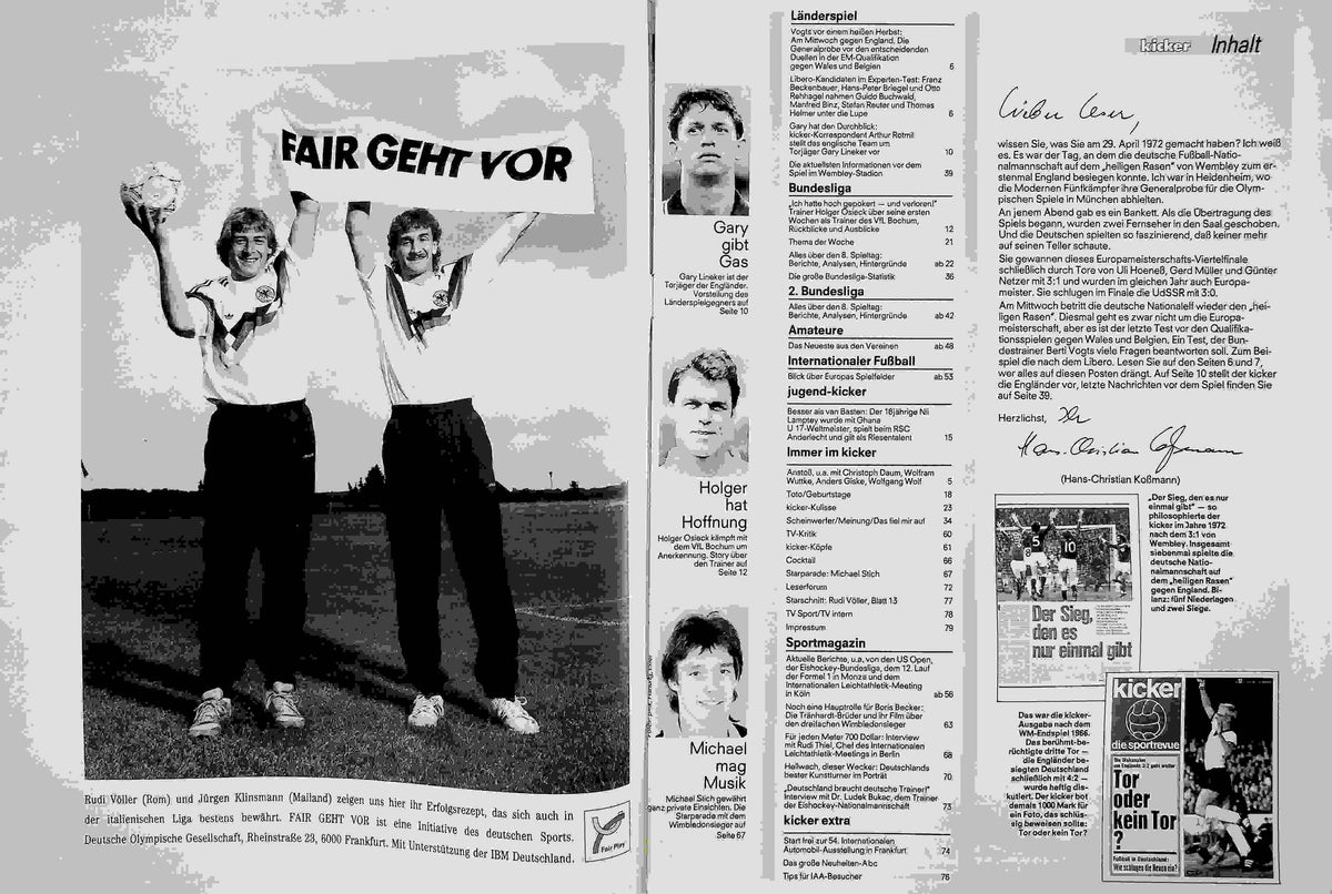 Inhaltsverzeichnis Kicker 72/1991