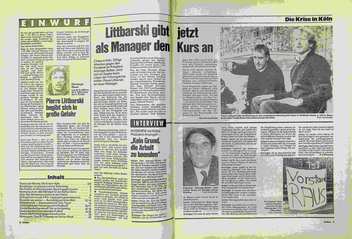 Inhaltsverzeichnis Kicker 73/1990