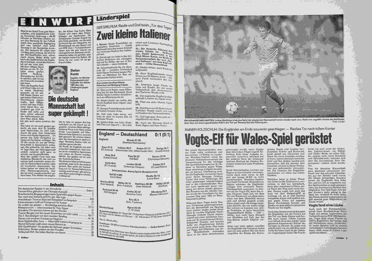 Inhaltsverzeichnis Kicker 73/1991