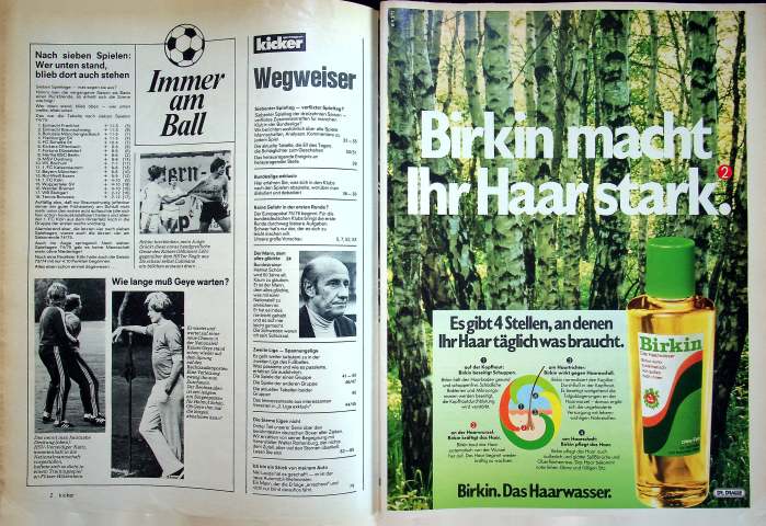 Inhaltsverzeichnis Kicker 74/1975