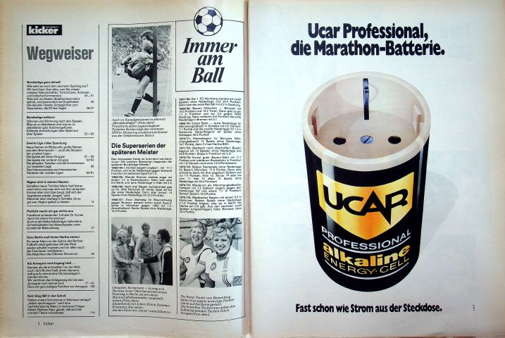 Inhaltsverzeichnis Kicker 76/1976