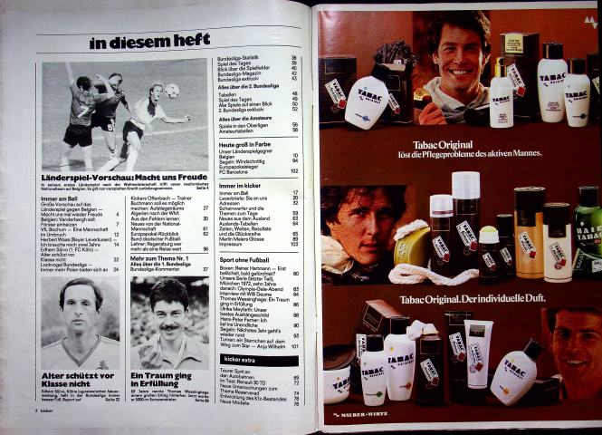 Inhaltsverzeichnis Kicker 76/1982