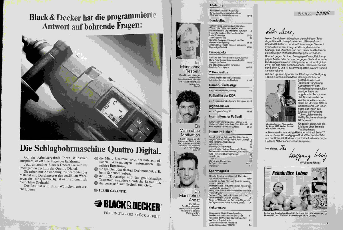 Inhaltsverzeichnis Kicker 76/1990