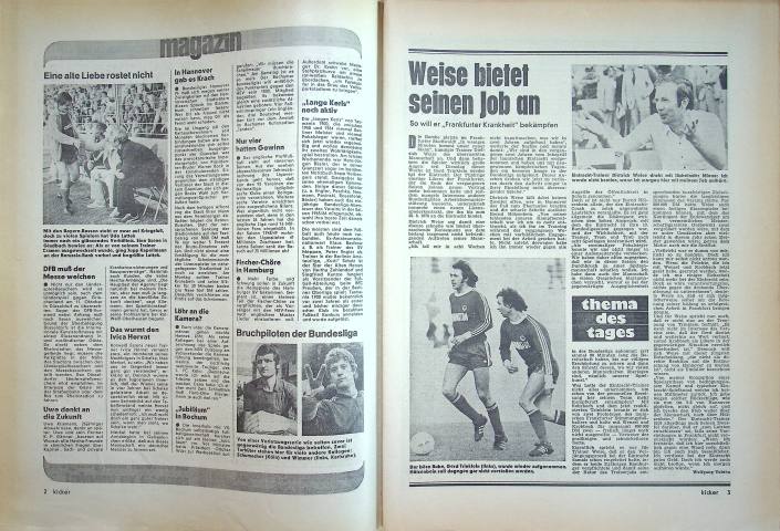 Inhaltsverzeichnis Kicker 77/1975