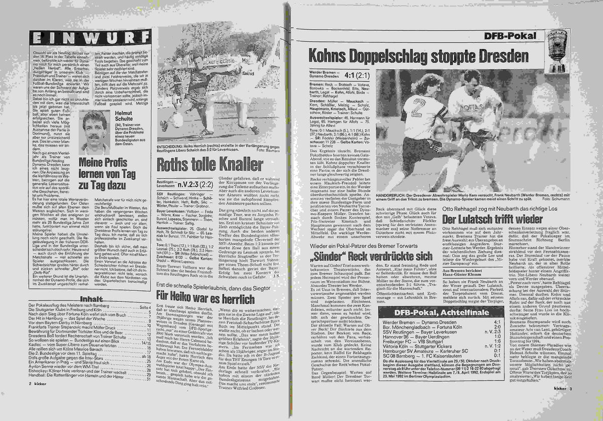 Inhaltsverzeichnis Kicker 77/1991