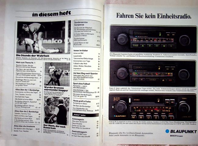Inhaltsverzeichnis Kicker 78/1981