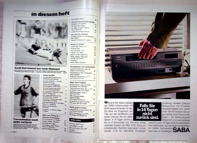 Inhaltsverzeichnis Kicker 78/1982