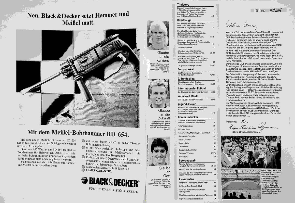 Inhaltsverzeichnis Kicker 78/1991