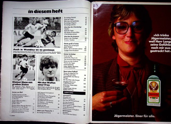 Inhaltsverzeichnis Kicker 82/1982