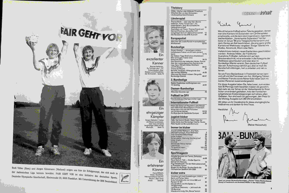 Inhaltsverzeichnis Kicker 82/1990