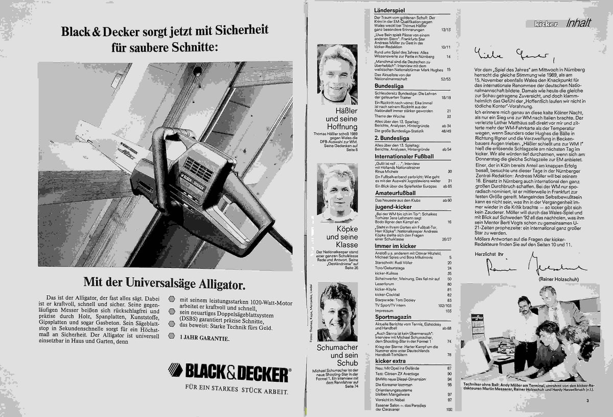 Inhaltsverzeichnis Kicker 82/1991