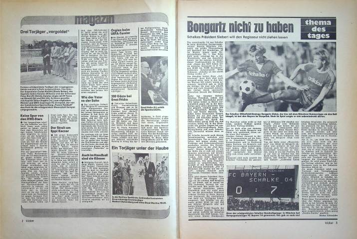 Inhaltsverzeichnis Kicker 83/1976