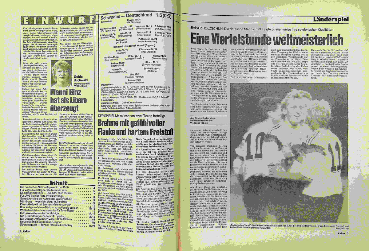 Inhaltsverzeichnis Kicker 83/1990