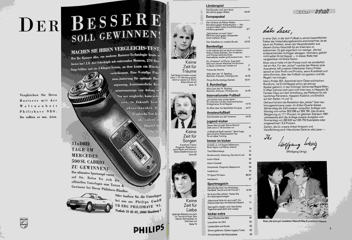 Inhaltsverzeichnis Kicker 84/1991