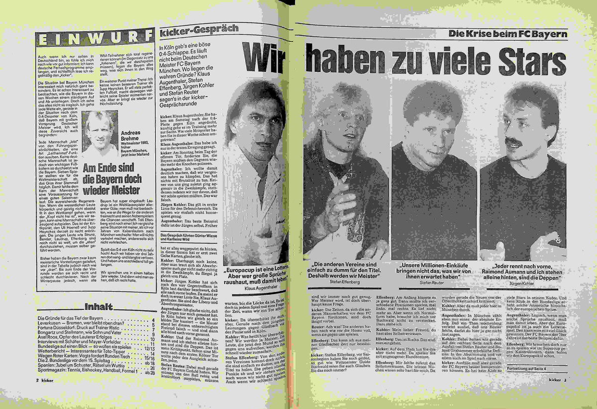 Inhaltsverzeichnis Kicker 85/1990