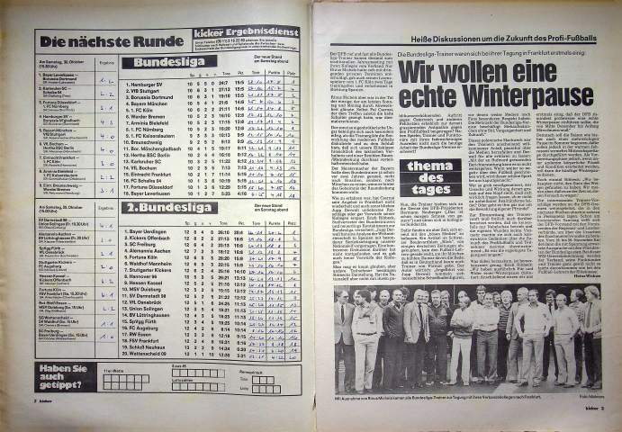 Inhaltsverzeichnis Kicker 87/1982