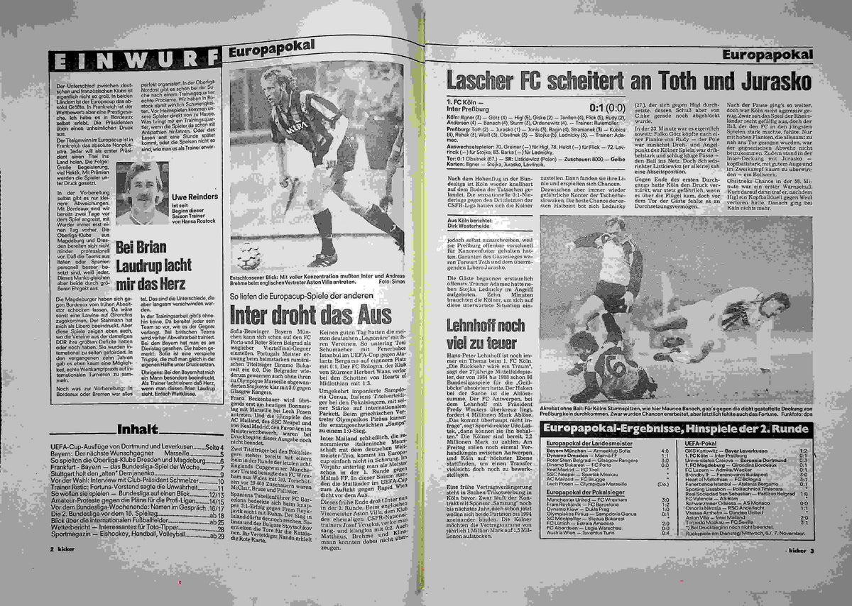 Inhaltsverzeichnis Kicker 87/1990