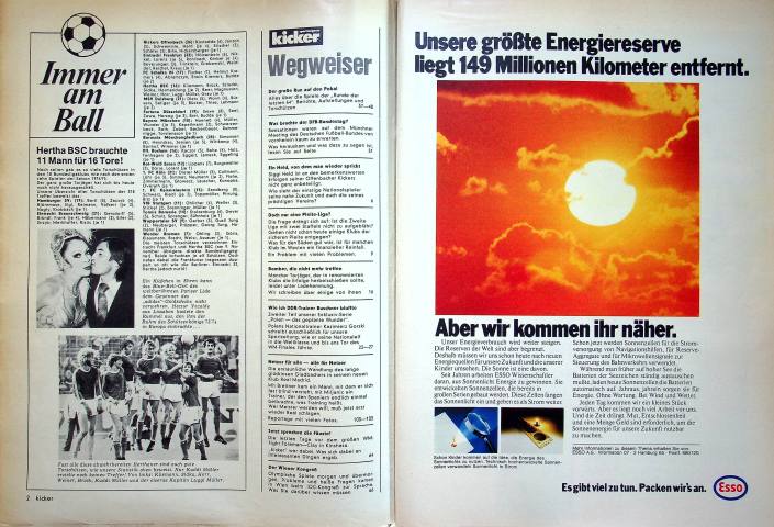 Inhaltsverzeichnis Kicker 88/1974