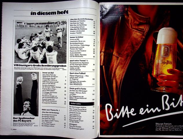 Inhaltsverzeichnis Kicker 88/1982