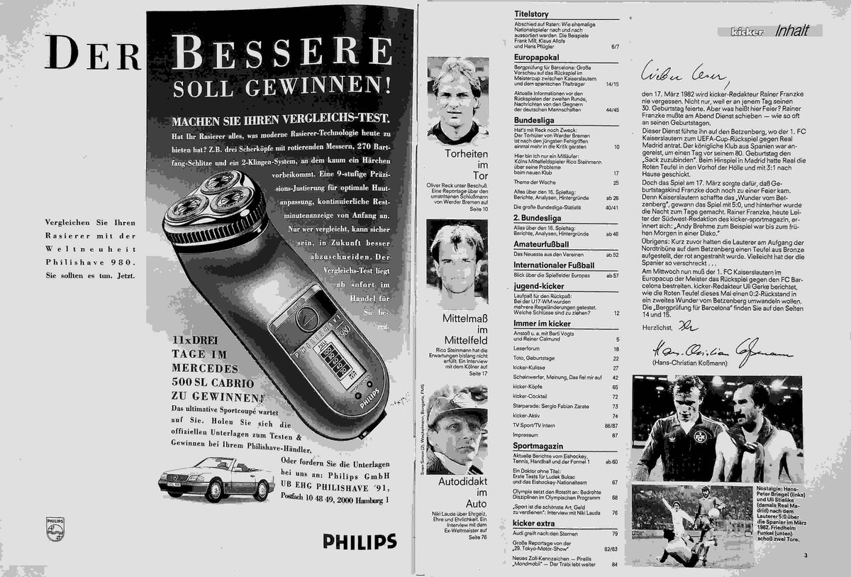 Inhaltsverzeichnis Kicker 88/1991