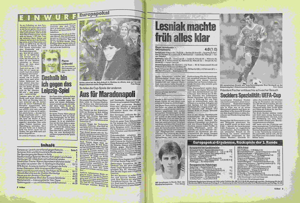 Inhaltsverzeichnis Kicker 91/1990