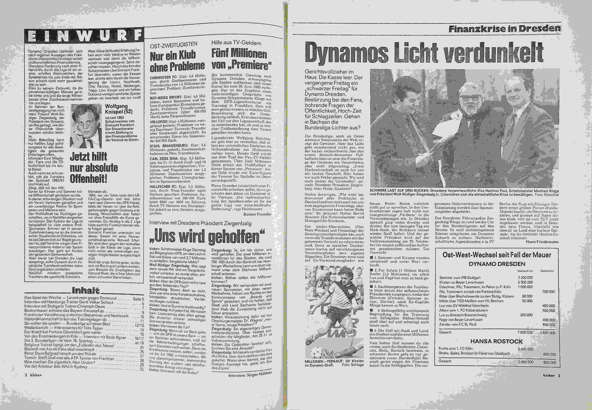 Inhaltsverzeichnis Kicker 91/1991