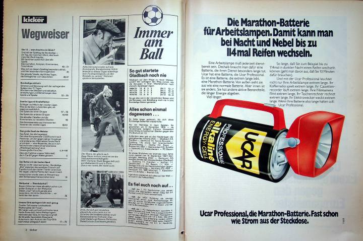 Inhaltsverzeichnis Kicker 92/1976