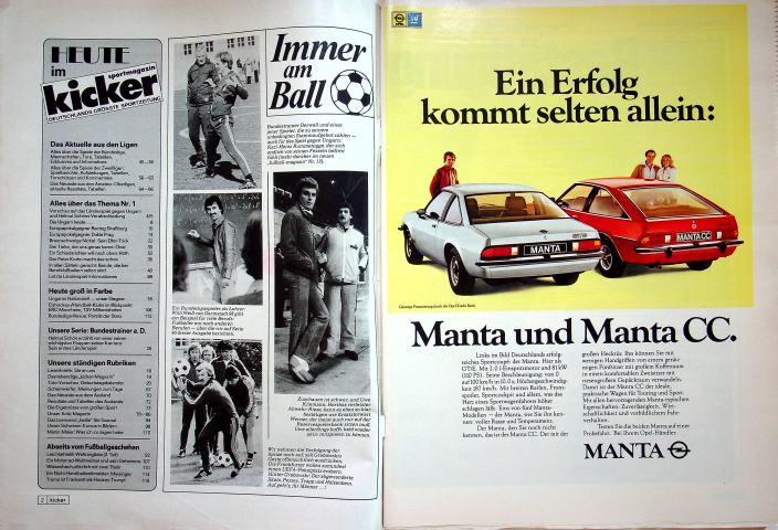 Inhaltsverzeichnis Kicker 92/1978