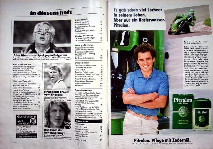 Inhaltsverzeichnis Kicker 92/1981