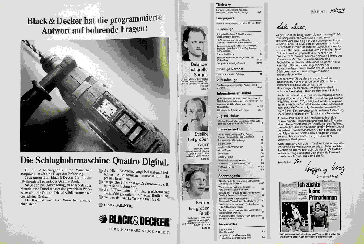 Inhaltsverzeichnis Kicker 92/1990