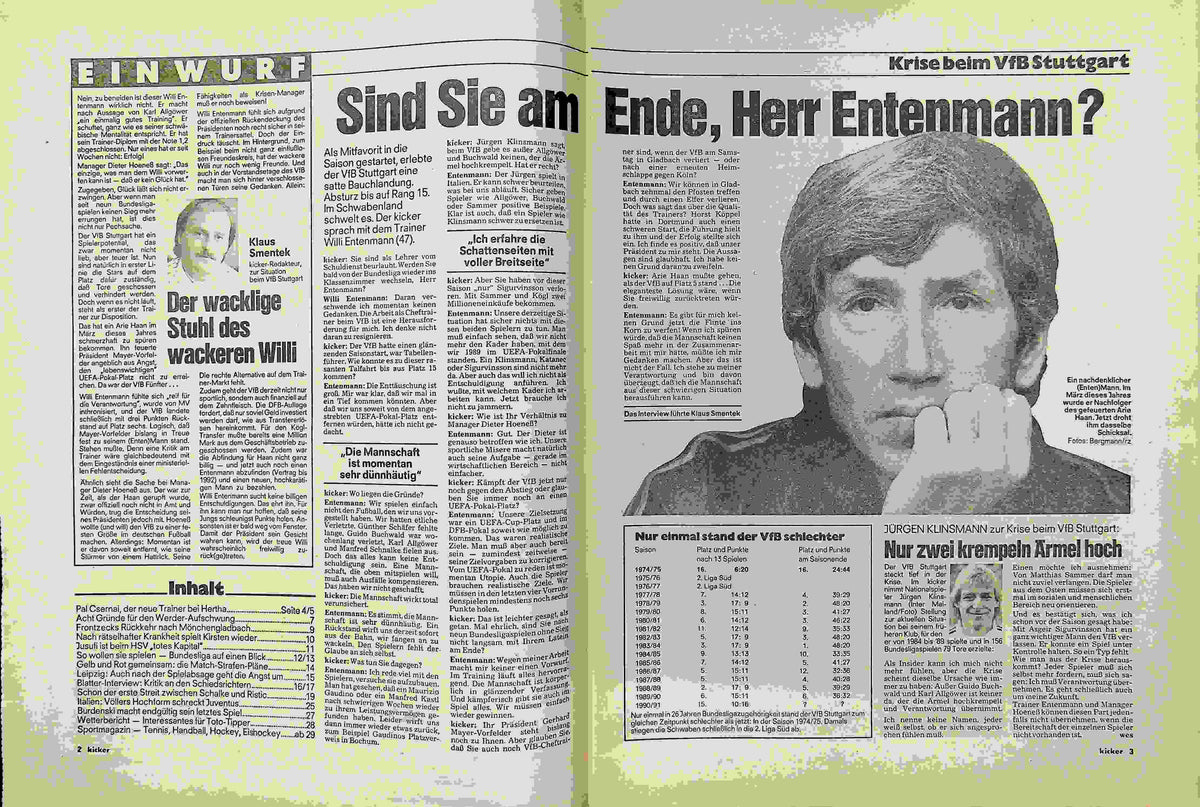 Inhaltsverzeichnis Kicker 93/1990