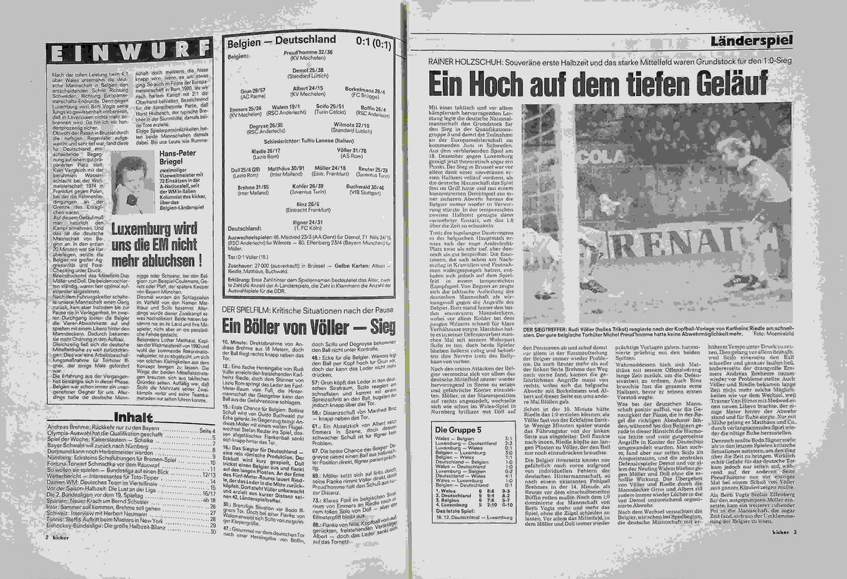 Inhaltsverzeichnis Kicker 93/1991