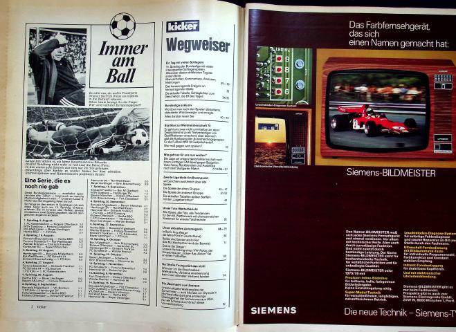 Inhaltsverzeichnis Kicker 94/1975