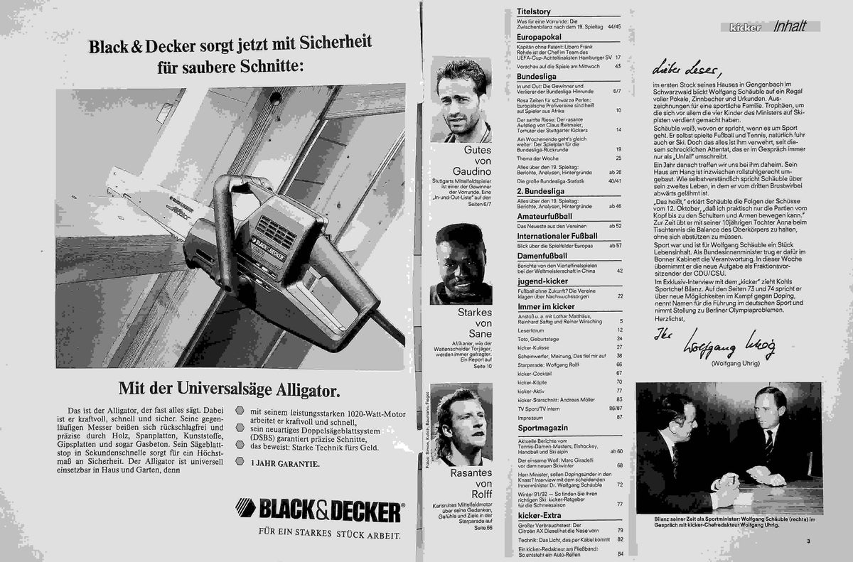 Inhaltsverzeichnis Kicker 94/1991