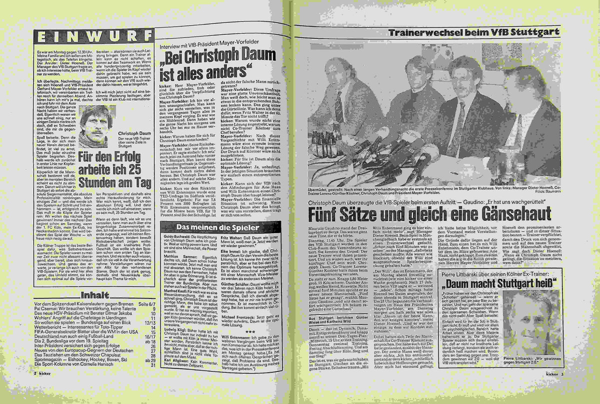 Inhaltsverzeichnis Kicker 95/1990