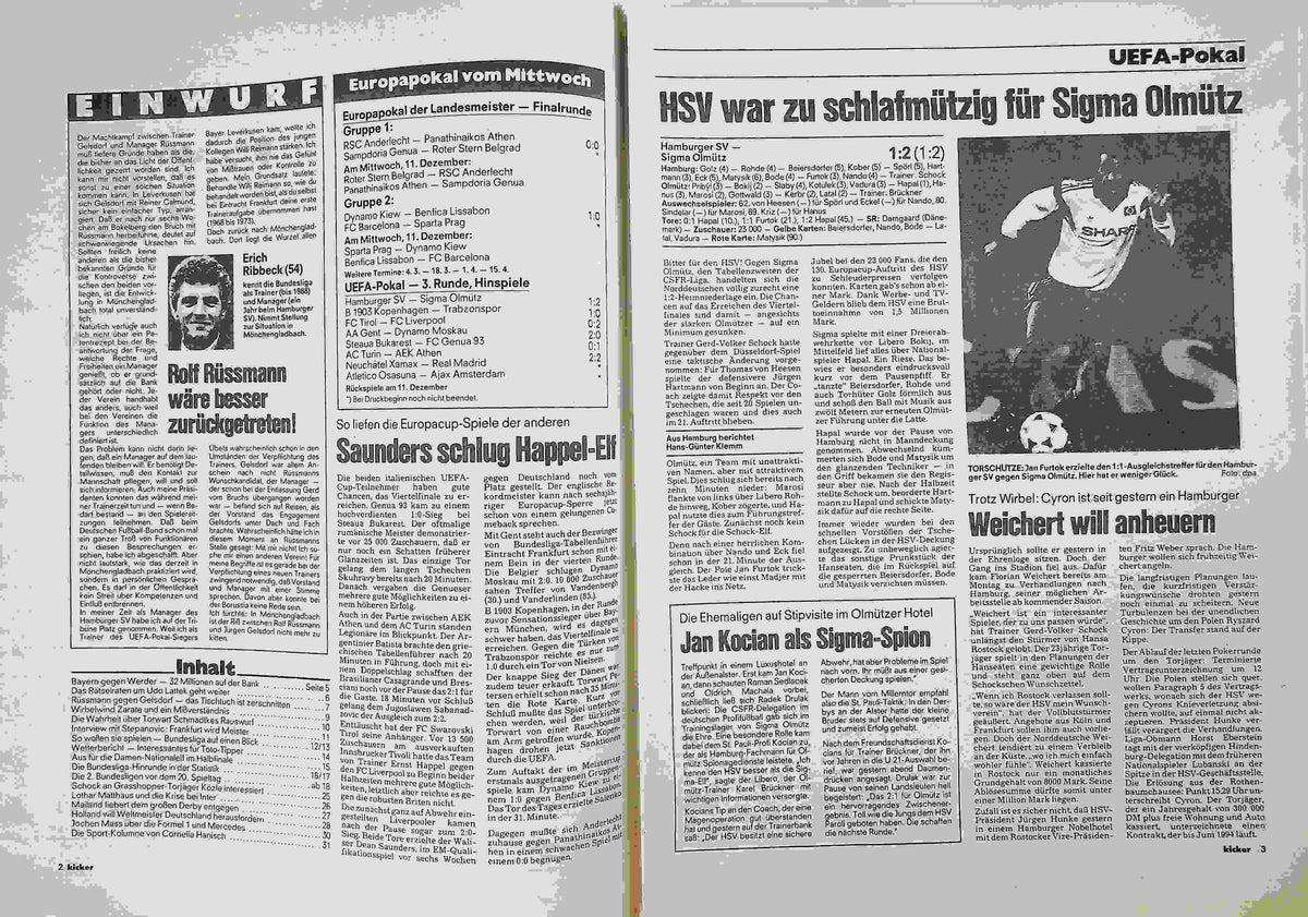 Inhaltsverzeichnis Kicker 95/1991