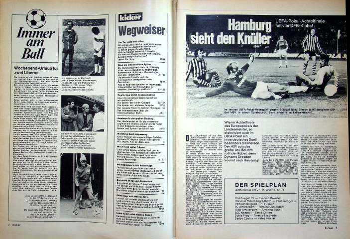 Inhaltsverzeichnis Kicker 96/1974
