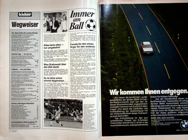 Inhaltsverzeichnis Kicker 96/1977