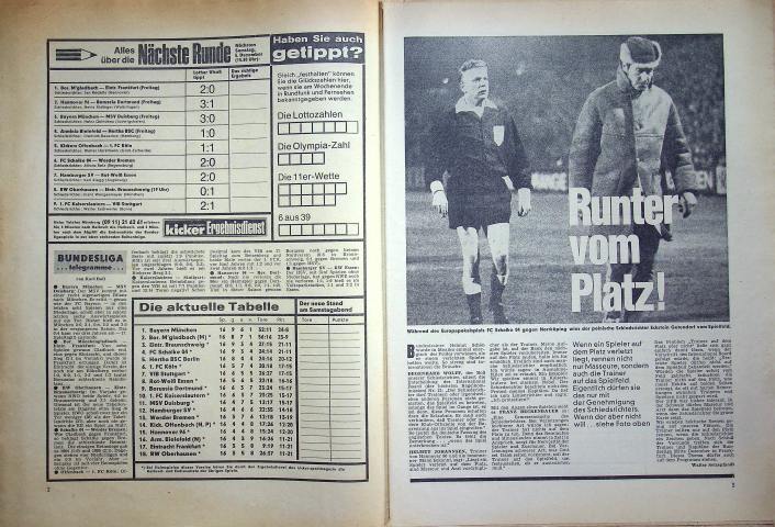 Inhaltsverzeichnis Kicker 97/1970