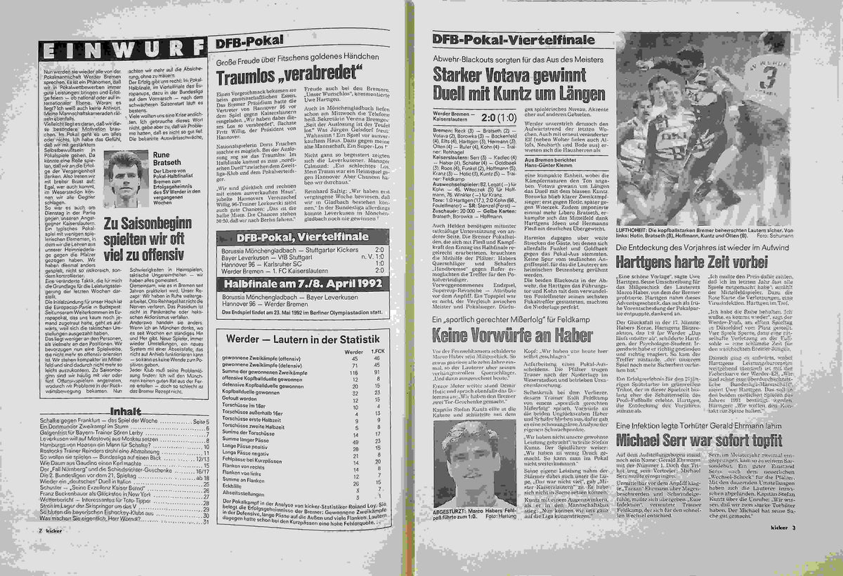Inhaltsverzeichnis Kicker 97/1991
