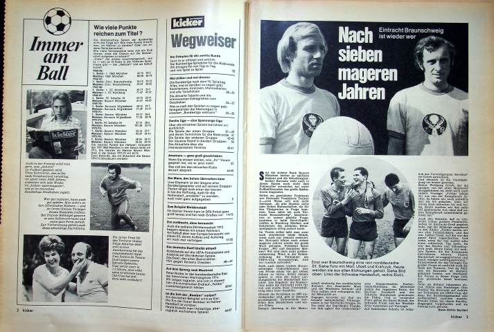 Inhaltsverzeichnis Kicker 98/1974