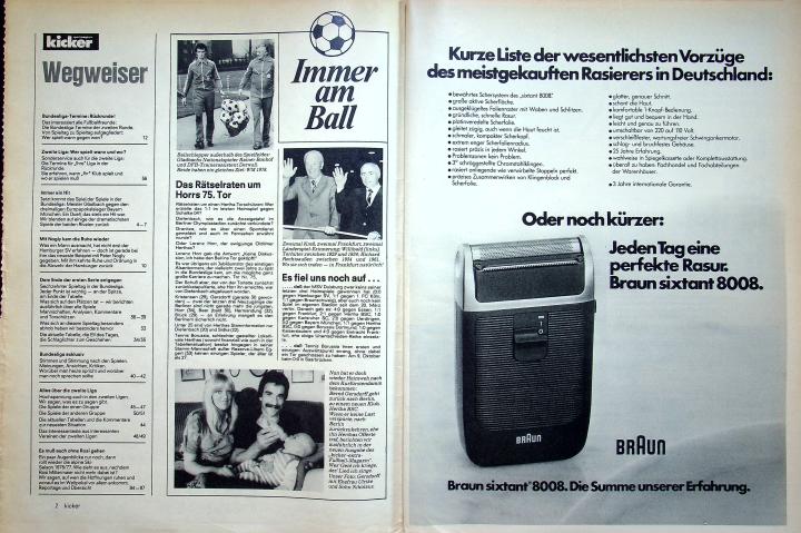 Inhaltsverzeichnis Kicker 98/1976