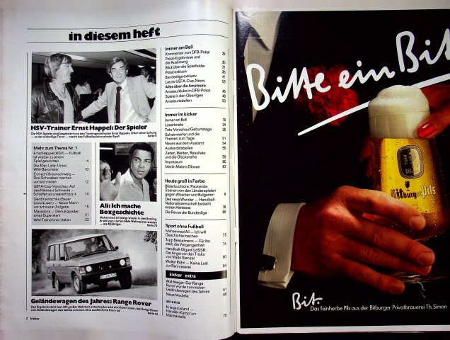 Inhaltsverzeichnis Kicker 98/1981