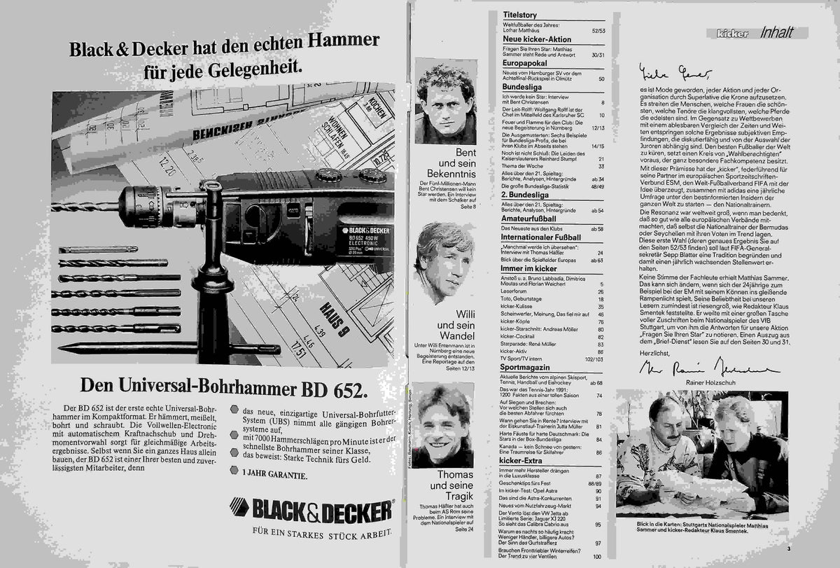 Inhaltsverzeichnis Kicker 98/1991