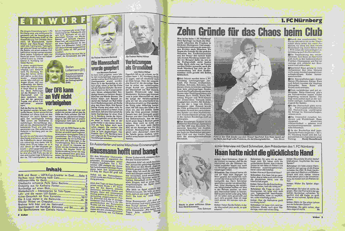 Inhaltsverzeichnis Kicker 99/1990
