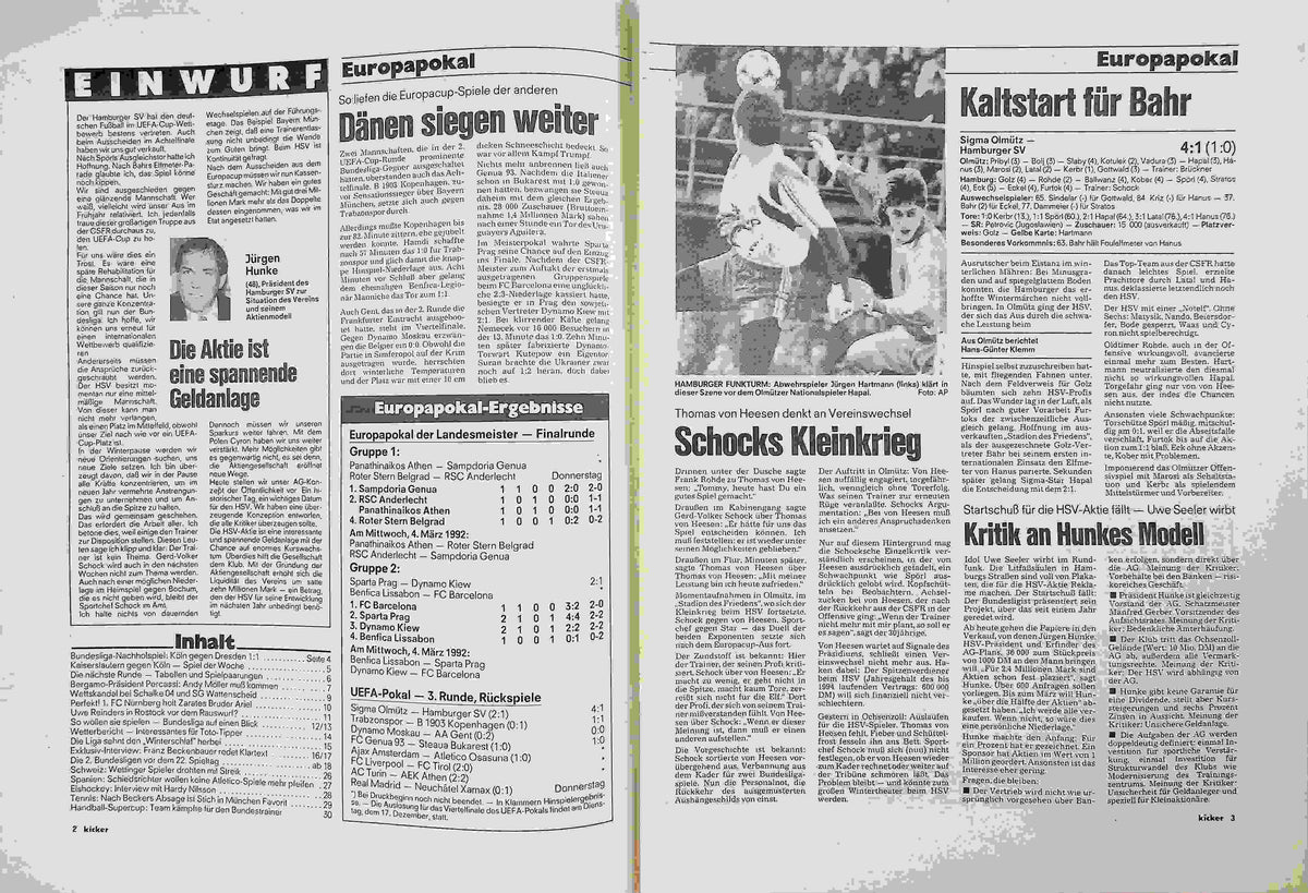 Inhaltsverzeichnis Kicker 99/1991